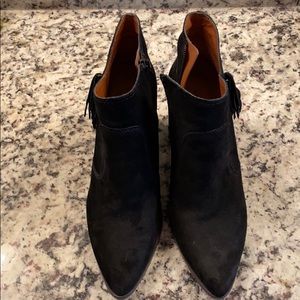 Lucky Brand Black Suede Fringe Ankle Boots